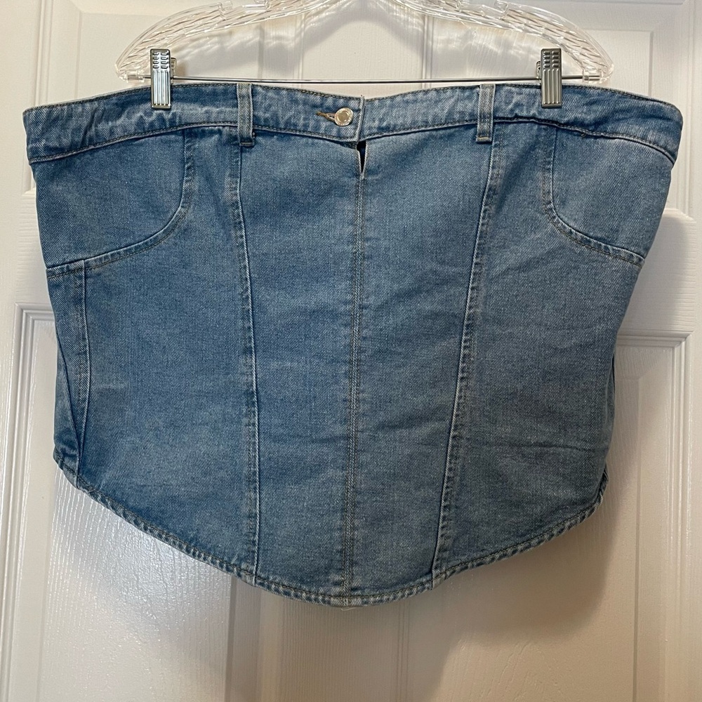 NWT Pretty Little Thing Denim Waistband Style Corset Stretch Tube Top Size 18 - Picture 1 of 4